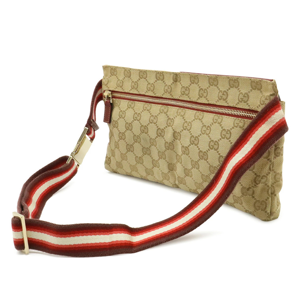 Gucci GG Red Canvas Pink Waist Cream Bag Hip Body Sherry Leather Beige Cream Tan